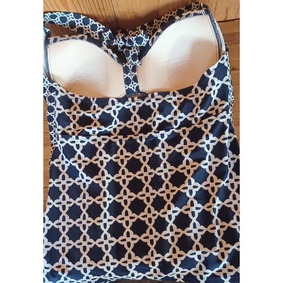 Merona Tankini Halter Swim Top Blue White Women's Medium Geometric Design - Picture 4 of 6